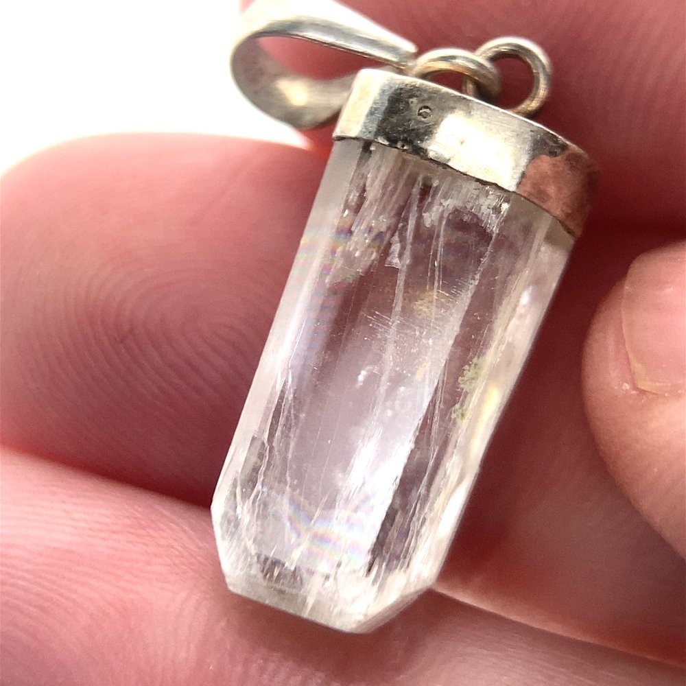 Diamond Quartz Crystal 11.20ct Solid 925 Sterling Silver Pendant